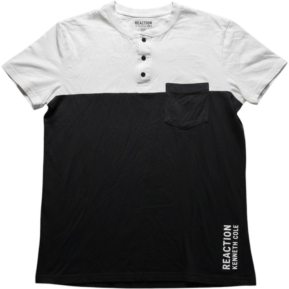 Kenneth Cole Reaction Shirt Mens Medium White Black Henley Pocket Tee Tagless